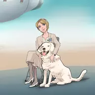 1girl ace_combat ace_combat_7_skies_unknown artist:bishopbb cossette's_dog dog parody rosa_cossette_d'elise sitting // 1600x1600 // 304KB