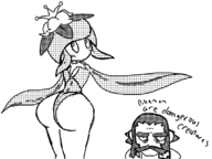 1boy 1girl artist:unknown ass hisuian hisuian_lilligant huge_ass lilligant looking_at_viewer looking_back monochrome pokemon sketch text // 798x598 // 82KB