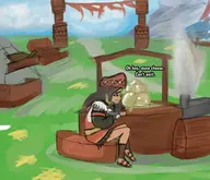 1girl aisha artist:unknown black_hair cheese dark_skin fondue fountain hat monster_girl // 2250x1929 // 2.1MB