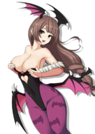1girl breasts brown_hair c-sha cosplay darkstalkers hyperdimension_neptunia // 1754x2480 // 2.1MB