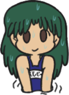 1girl 2019_summer_collab artist:paper brown_eyes collab colored green_hair japanese long_hair momopie one-piece_swimsuit painter_momopie summer_collab swimsuit text wet // 117x161 // 21KB