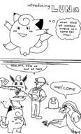 1boy 2koma artist:unknown claude_plays_pokemon clefairy comic monochrome pidgeot pokemon red sketch text wigglytuff // 1234x2039 // 42KB