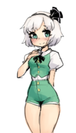 1girl alternate_costume artist:borvar blush colored cute shorts touhou youmu_konpaku // 690x1208 // 533KB