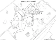 1girl alchohol artist:onion_jigoku christmas console drink food oc sleeping solo underpants waspgirl wip_game // 1754x1240 // 613KB