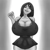 1girl artist:gregthelion banjo-kazooie dragon_ball game_over_grunty goku gruntilda_winkybunion huge_breasts monochrome nipples parody psychoku // 2480x2480 // 782KB