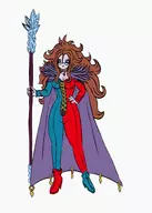 1girl android_21 artist:goseb90 blue_eyes brown_hair colored cosplay dragon_ball_z dragon_quest dragon_quest_xi earrings glasses krystalinda lipstick long_hair painted_nails staff // 1072x1504 // 690KB