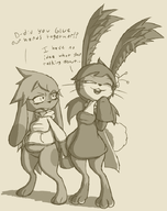 1girl anthro artist:SketchSuke belly breasts cave_story chubby dialogue fortune glue hand_holding hoodie mimiga mizuki oc pooka text_dialogue // 715x903 // 237KB