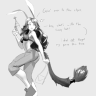1girl animal_ears animal_tail artist:unknown bra gun long_hair monochrome purse topless wildstar // 1000x1000 // 347KB