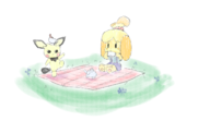 animal_crossing colored crossover drinking flower isabelle pichu picnic pokemon tea // 1361x790 // 708KB