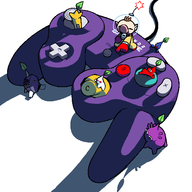 1boy artist:baconpal blue_pikmin colored controller gamecube_controller nintendo olimar pikmin purple_pikmin red_pikmin rock_pikmin text white_pikmin wire yellow_pikmin // 540x540 // 27KB