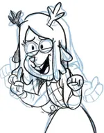 1girl artist:unknown deltarune hand_gesture monochrome noelle_holiday open_mouth sketch smile smiling squint_eyes squinting wip // 584x746 // 221KB