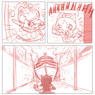 1girl boat bow comic door fang hat sailornyan school_uniform sketch text toast uniform yo-kai_watch // 1000x1000 // 720KB