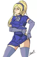 angela_thompson angie artist:novam blonde_hair blue_dress colored dress female flashing gloves green_eyes kneesocks nurse panties trauma_center // 941x1461 // 527KB