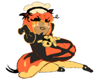 1girl arms_behind_head artist:unknown colored cookie_run dress eyelashes huge_breasts open_mouth plushie pumpkin_pie_cookiebreasts // 755x635 // 26KB