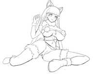 1girl animal_ears arcana_heart artist:frequencyblue cameltoe dangerous_beast huge_breasts lineart long_hair maori_kasuga wolf_ears // 3000x2369 // 936KB