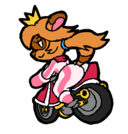 1girl animal_crossing anthro artist:taxnooki ass breasts eyelashes furry fusion looking_back nintendo oc princess_peach racing_suit seducing seductive seductive_eyes smile smiling super_mario tanooki tax_queen tom_nook // 447x467 // 24KB
