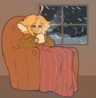 1girl animal_ears artist:borvar blanket blush colored comfy mana_khemia mug nicole_mimi_tithel nikki snow solo sweater winter // 998x1026 // 626KB