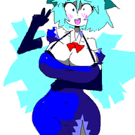 1girl artist:2hufag breasts cirno cleavage dress huge_breasts touhou // 400x400 // 18KB