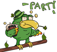 animal bird colored donkey_kong_(series) donkey_kong_country four-leaf_clover hat mug noolman saint_patrick's_day squawks_the_parrot text // 1200x1100 // 271KB