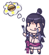 ace_attorney artist:gondile burger chibi colored maya_fey // 723x814 // 111KB