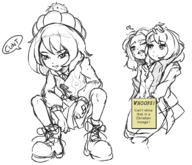 2girls artist:misterskits boots censored gloria hat heart kneeling lass novelty_censor pokemon pokemon_swsh short_hair speech_bubble text trainer_class yuri // 700x600 // 196KB