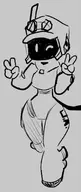 1girl artist:unknown blazing_dynamo bucket monochrome robot robot_girl sketch v_sign wide_hips wink // 336x800 // 31KB