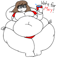 1girl artist:onoff bikini breasts fat glasses huge_breasts may obese pokemon smile smiling text // 800x800 // 29KB