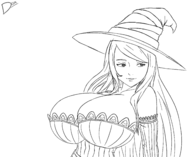 1girl artist:diskette dragon's_crown hat huge_breasts lineart long_hair sorceress witch_hat // 3504x2864 // 1.9MB