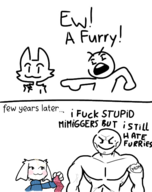 1girl 2koma 3boys artist:unknown blush buff cave_story colored comic condom holding holding_object looking_at_partner mimiga muscles object sue_sakamoto suggestive sweat sweating swole text // 479x606 // 121KB