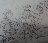 2girls 3boys artist:davewaterfalls azura dragon fire_emblem metroid pikachu pokemon ridley smug traditional_medium trident // 3490x3120 // 1.9MB