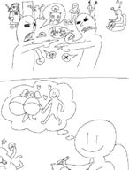 1girl artist:bonitanon bonita_zako breasts comic drama fight gigantic_breasts huge_breasts hyper_breasts marielx meta monochrome multiple_boys pointing sitting sketch stretch_panic // 562x741 // 40KB