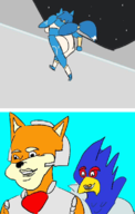1girl 2boys artist:stupidretard ass comic falco_lombardi fox_mccloud furry krystal star_fox star_fox_adventures // 498x783 // 323KB