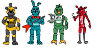 1boy 3girls artist:unknown bonnie chica five_nights_at_freddy's foxy freddy_fazbear // 742x378 // 149KB