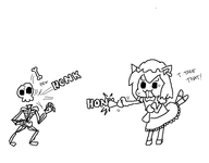 1girl bone catgirl chen chibi cute honk lineart skeleton text touhou // 593x462 // 13KB