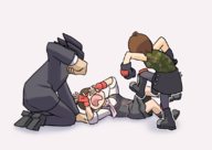 1boy 2girls akira_kazama artist:ssshuckle daigo_kazama rival_schools sakura_kasugano street_fighter // 1095x778 // 299KB