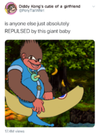 1boy 1girl banana dixie_kong donkey_kong_(series) kiddy_kong pacifier // 880x1194 // 655KB