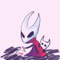 1boy 1girl artist:strugglingquota colored doodle hollow_knight hornet no_background paper pencil sculpture silksong the_knight // 1000x1000 // 219KB