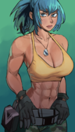 1girl artist:dairenke blue_eyes blue_hair gloves king_of_fighters leona_heidern muscles tan tanlines // 717x1254 // 787KB