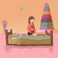 1girl artist:pantsu-ripper background balloon bed braids brown_hair colored madotsuki skirt yume_nikki // 1200x1200 // 680KB