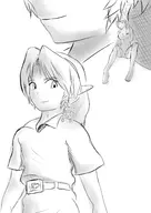 1boy 1girl eyes_closed giant hat link metroid monochrome pointy_ears samus_aran the_legend_of_zelda tunic young_link zero_suit zero_suit_samus // 2893x4092 // 1.4MB