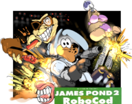 1girl 2boys artist:rider black_eyes colored cover gun james_pond text weapon // 577x458 // 329KB