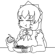 1girl animated artist:marielx eating fork mabinogi maid monochrome rice // 300x300 // 551KB