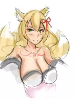 1girl animal_ears blonde_hair bow colored green_eyes long_hair monster_girl_quest smile tamamo-no-mae_(monster_girl_quest) // 1500x2000 // 1.4MB