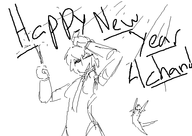 2girls 4chan aigis artist:speakyfag fireworks happy_new_year mspaint new_years oc persona persona_(series) persona_3 short_hair sigis sparkler text tie // 567x401 // 20KB