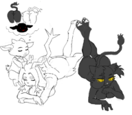 1boy 2girls artist:bgee ass black_fur breasts butler from_behind furry huge_ass in_row jazz lying_down on_floor Pseudoregalia sketch sybil tagme thought_bubble yellow_eyes // 624x545 // 111KB