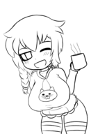 1girl aradia artist:iggy_bomb blush braid cup drink hoodie loli mug night_of_revenge oppai_loli thigh_highs wink // 1600x2000 // 466KB