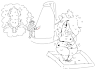 1boy 1girl anthology_of_the_killer artist:stinky_peanut ass bb breasts bush dress hiding huge_ass killer knife lamp_post lamppost medium_breasts multiple_poses plant spotted_dress thick_thighs thought_bubble wide_hips // 1957x1443 // 76KB