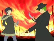 blazblue crossover durarara!! hazama izaya_orihara knife // 1200x900 // 192KB
