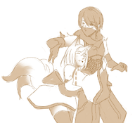 embarrassed fox_girl hayatori hugging monster_girl personification tenko toukiden toukiden__the_age_of_demons // 800x729 // 297KB