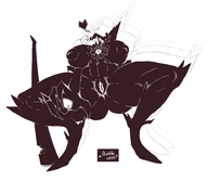 1girl artist:signirsol ass ass_visible_through_thighs colored crouching deltarune eart knight monochrome pussy seductive seductive_pose squatting sword text the_roaring_knight thick_thighs weapon // 920x800 // 38KB